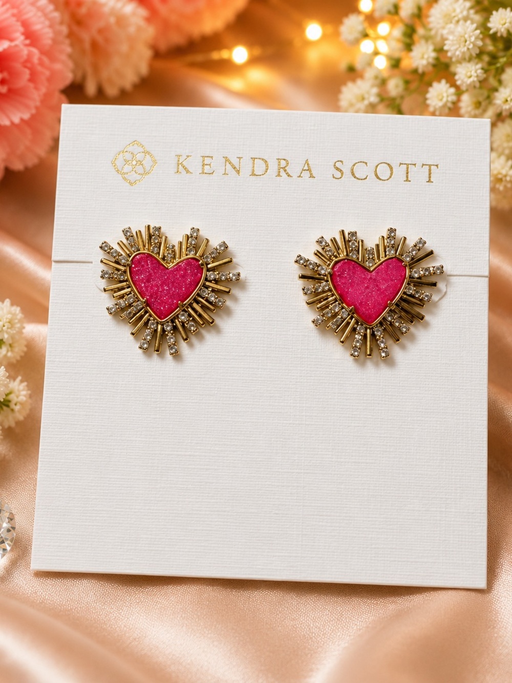 Kendra Scott Gold-tone Earrings with Hot Pink Heart Centers